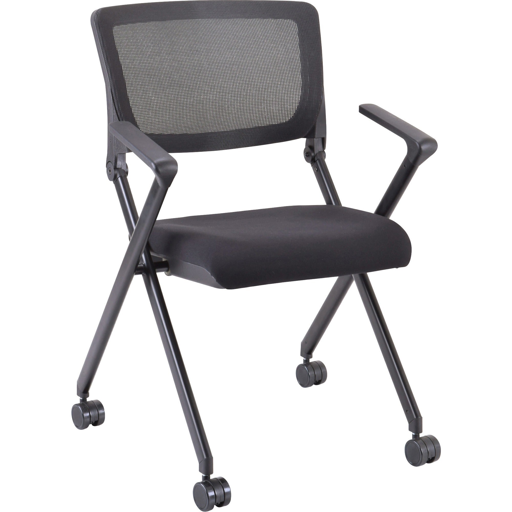 lorell-mobile-mesh-back-nesting-chairs-with-arms-black-fabric-seat-metal-frame-2-carton_llr41845 - 1