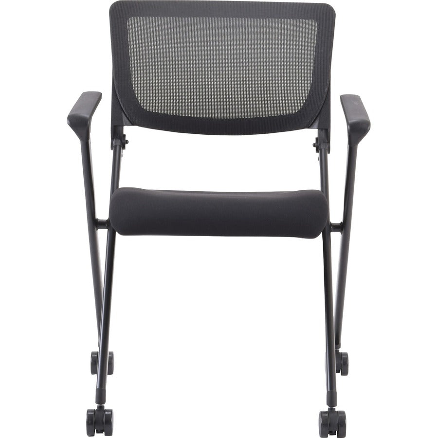 Lorell Mobile Mesh Back Nesting Chairs with Arms - Black Fabric Seat - Metal Frame - 2 / Carton
