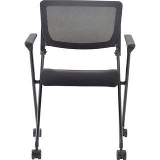 Lorell Mobile Mesh Back Nesting Chairs with Arms - Black Fabric Seat - Metal Frame - 2 / Carton