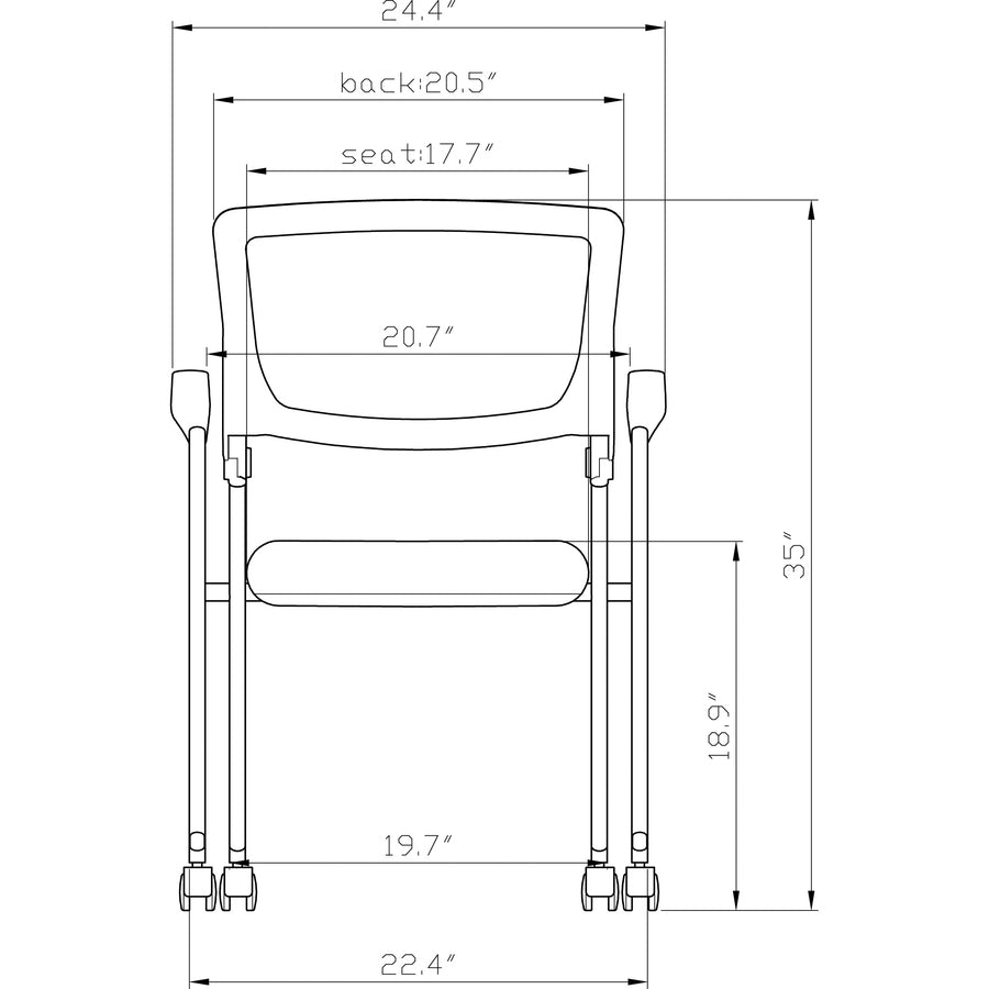 Lorell Mobile Mesh Back Nesting Chairs with Arms - Black Fabric Seat - Metal Frame - 2 / Carton