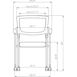 Lorell Mobile Mesh Back Nesting Chairs with Arms - Black Fabric Seat - Metal Frame - 2 / Carton