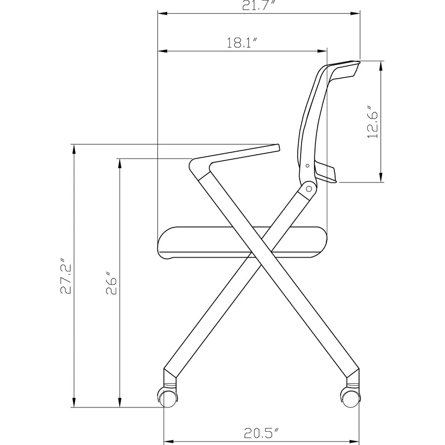 Lorell Mobile Mesh Back Nesting Chairs with Arms - Black Fabric Seat - Metal Frame - 2 / Carton