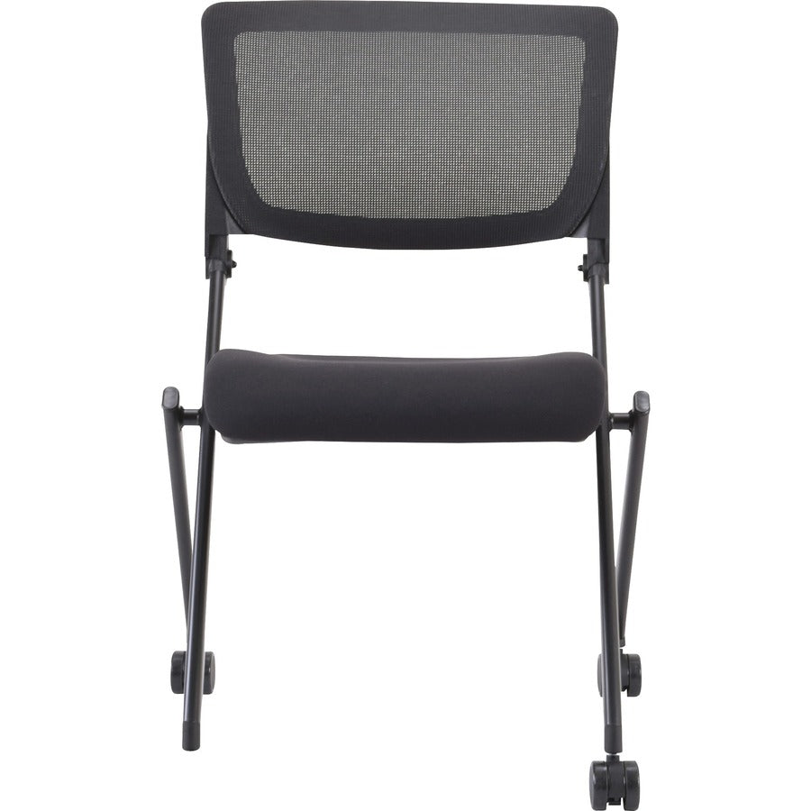 Lorell Mobile Mesh Back Nesting Chairs - Black Fabric Seat - Metal Frame - 2 / Carton