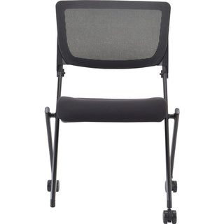 Lorell Mobile Mesh Back Nesting Chairs - Black Fabric Seat - Metal Frame - 2 / Carton