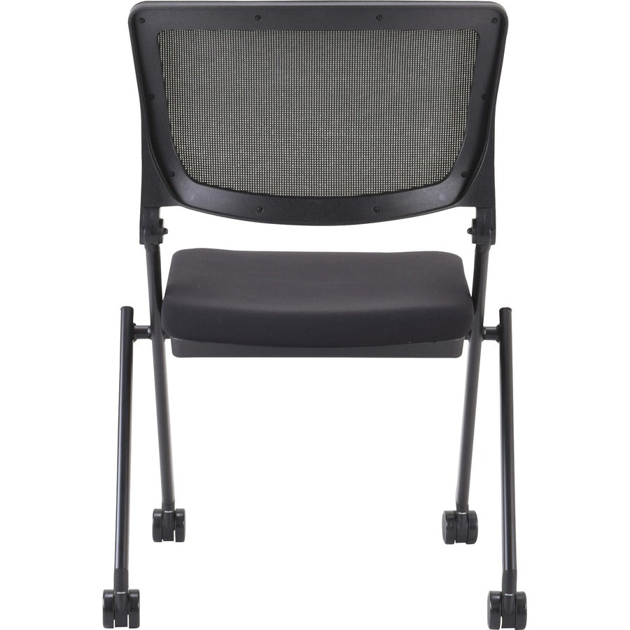 Lorell Mobile Mesh Back Nesting Chairs - Black Fabric Seat - Metal Frame - 2 / Carton
