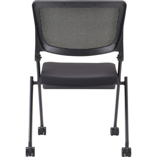Lorell Mobile Mesh Back Nesting Chairs - Black Fabric Seat - Metal Frame - 2 / Carton