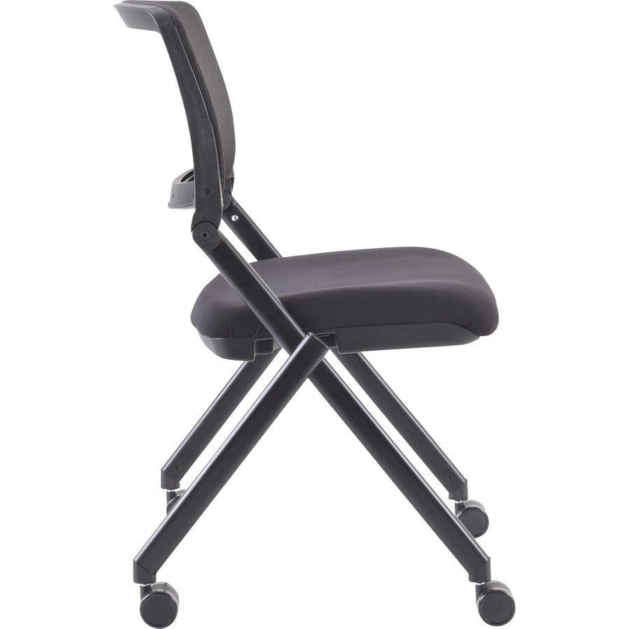 Lorell Mobile Mesh Back Nesting Chairs - Black Fabric Seat - Metal Frame - 2 / Carton