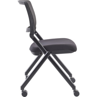 Lorell Mobile Mesh Back Nesting Chairs - Black Fabric Seat - Metal Frame - 2 / Carton