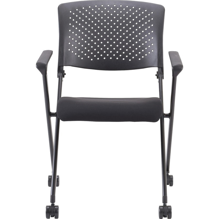 Lorell Upholstered Foldable Nesting Chairs with Arms - Black Fabric Seat - Black Plastic Back - Metal Frame - 2 / Carton