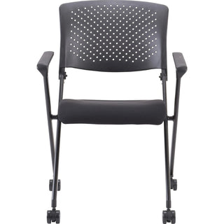 Lorell Upholstered Foldable Nesting Chairs with Arms - Black Fabric Seat - Black Plastic Back - Metal Frame - 2 / Carton