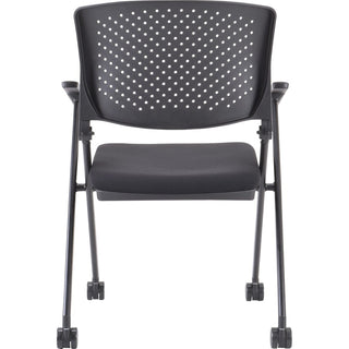 Lorell Upholstered Foldable Nesting Chairs with Arms - Black Fabric Seat - Black Plastic Back - Metal Frame - 2 / Carton