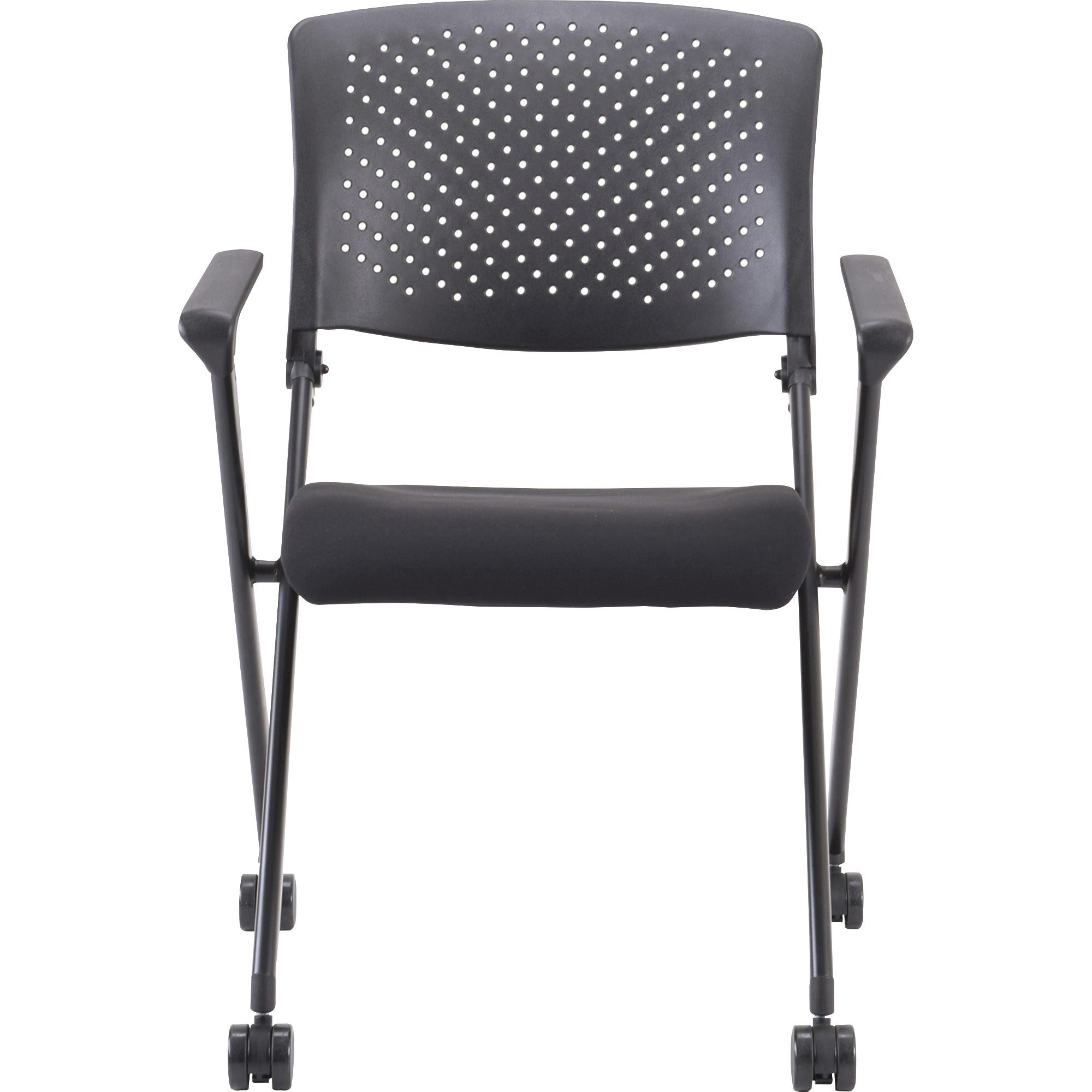 lorell-upholstered-foldable-nesting-chairs-with-arms-black-fabric-seat-black-plastic-back-metal-frame-2-carton_llr41847 - 2