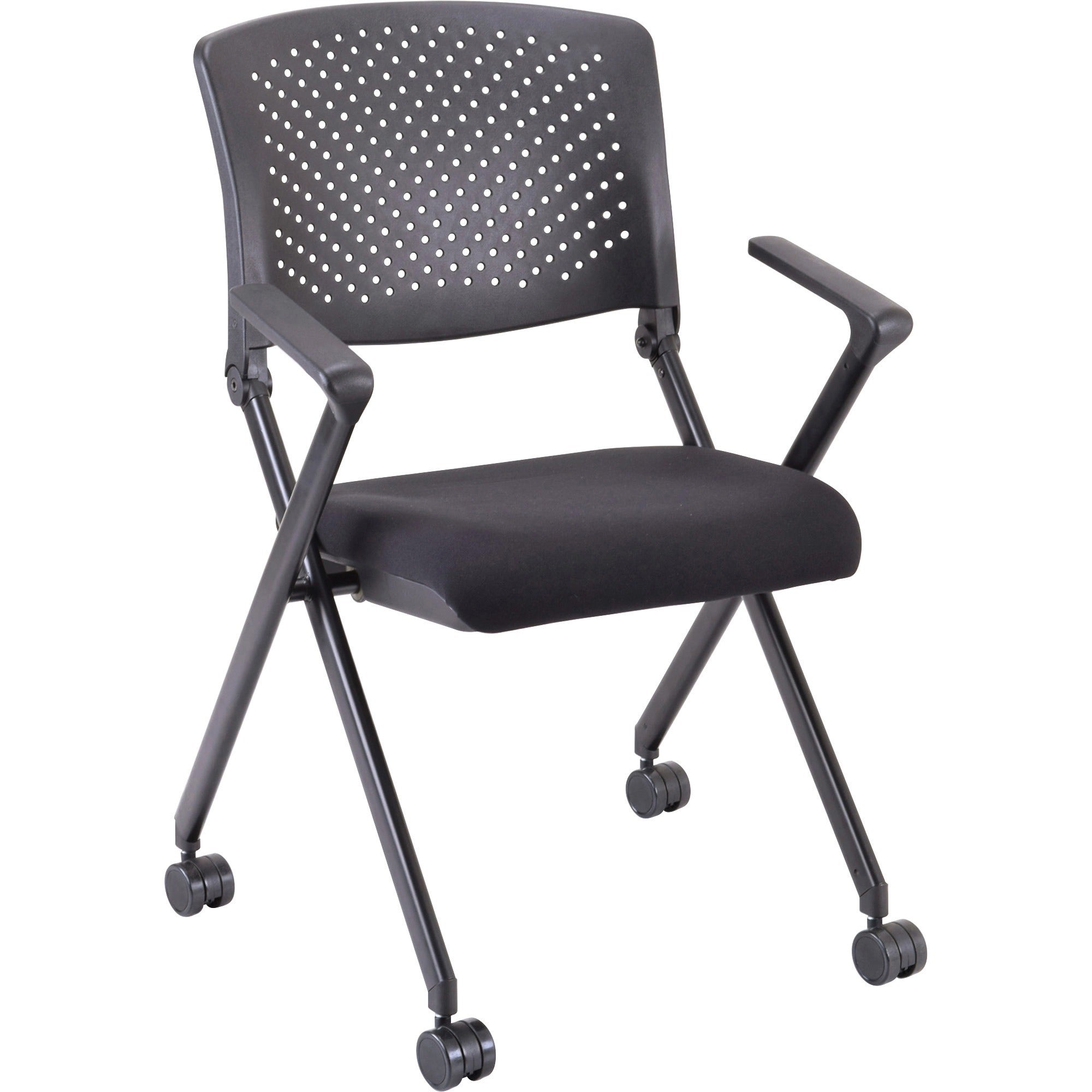 lorell-upholstered-foldable-nesting-chairs-with-arms-black-fabric-seat-black-plastic-back-metal-frame-2-carton_llr41847 - 1