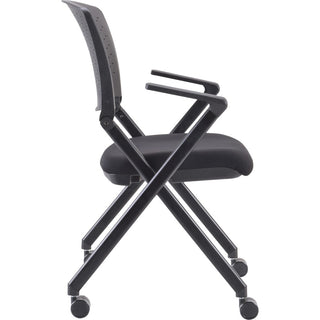Lorell Upholstered Foldable Nesting Chairs with Arms - Black Fabric Seat - Black Plastic Back - Metal Frame - 2 / Carton