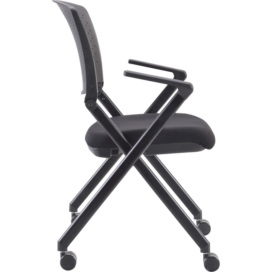 Lorell Upholstered Foldable Nesting Chairs with Arms - Black Fabric Seat - Black Plastic Back - Metal Frame - 2 / Carton