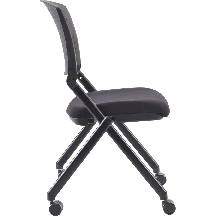 Lorell Upholstered Foldable Nesting Chairs - Black Fabric Seat - Black Plastic Back - Metal Frame - 2 / Carton
