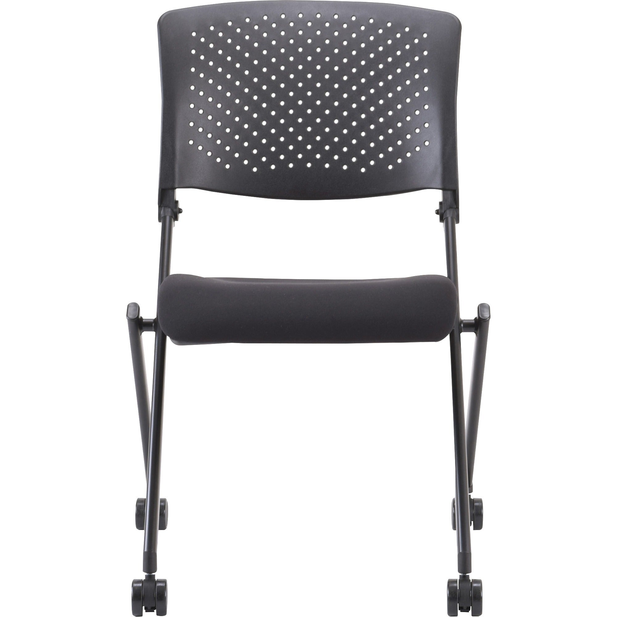 lorell-upholstered-foldable-nesting-chairs-black-fabric-seat-black-plastic-back-metal-frame-2-carton_llr41848 - 2