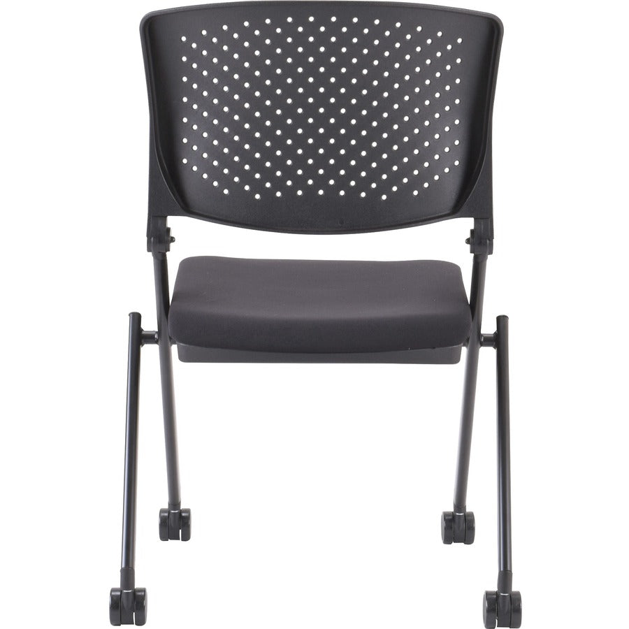 Lorell Upholstered Foldable Nesting Chairs - Black Fabric Seat - Black Plastic Back - Metal Frame - 2 / Carton