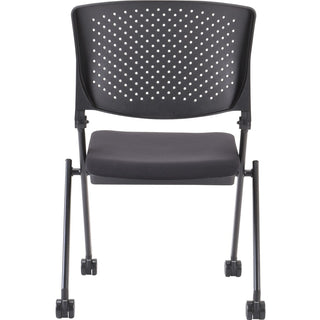 Lorell Upholstered Foldable Nesting Chairs - Black Fabric Seat - Black Plastic Back - Metal Frame - 2 / Carton