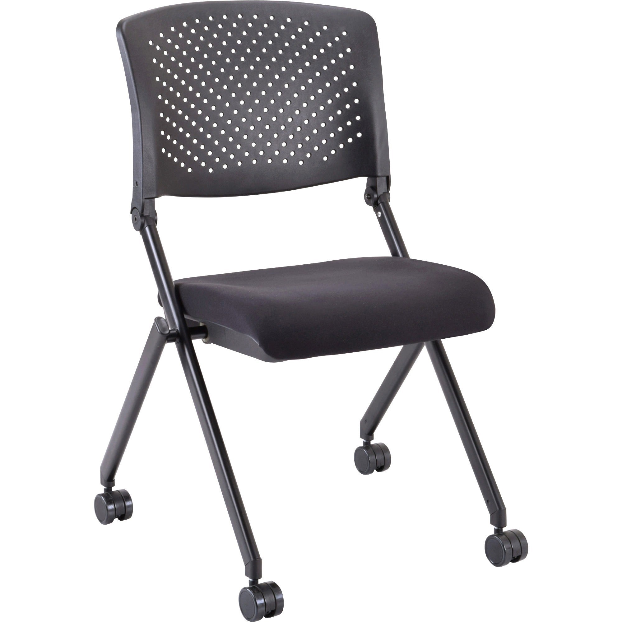 lorell-upholstered-foldable-nesting-chairs-black-fabric-seat-black-plastic-back-metal-frame-2-carton_llr41848 - 1