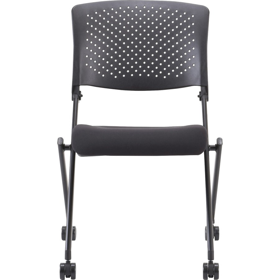 Lorell Upholstered Foldable Nesting Chairs - Black Fabric Seat - Black Plastic Back - Metal Frame - 2 / Carton