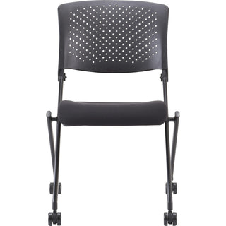 Lorell Upholstered Foldable Nesting Chairs - Black Fabric Seat - Black Plastic Back - Metal Frame - 2 / Carton