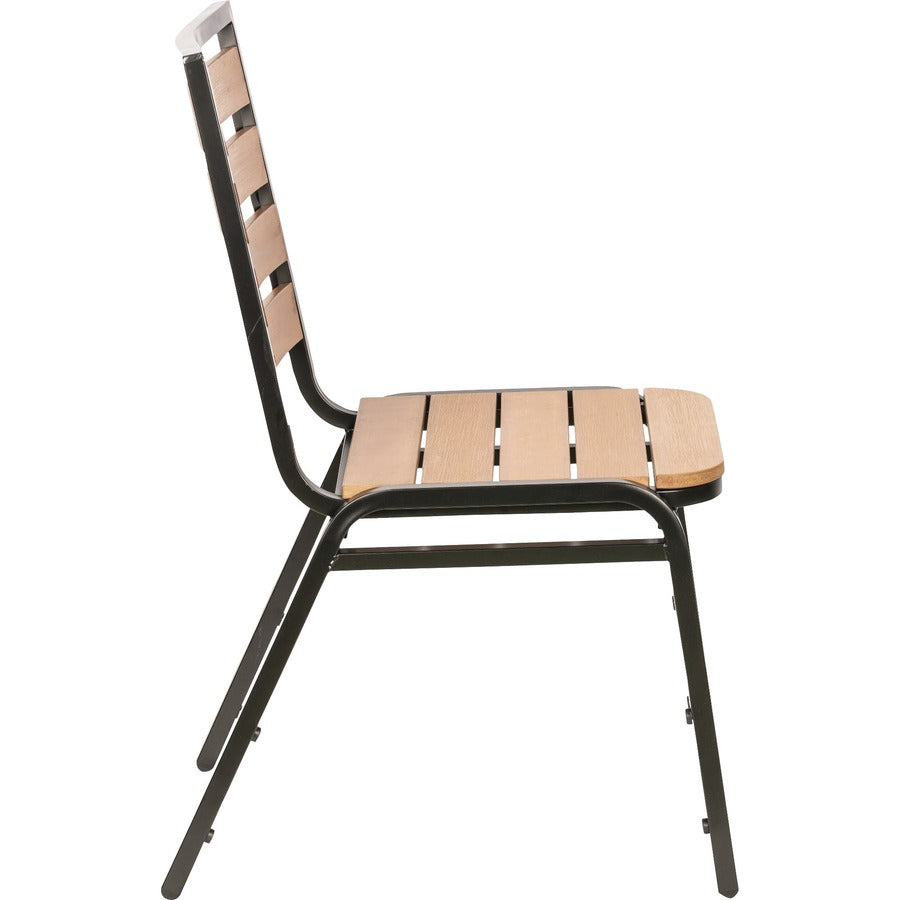 Lorell Faux Wood Outdoor Chairs - Teak Faux Wood Seat - Teak Faux Wood Back - Four-legged Base - 4 / Carton