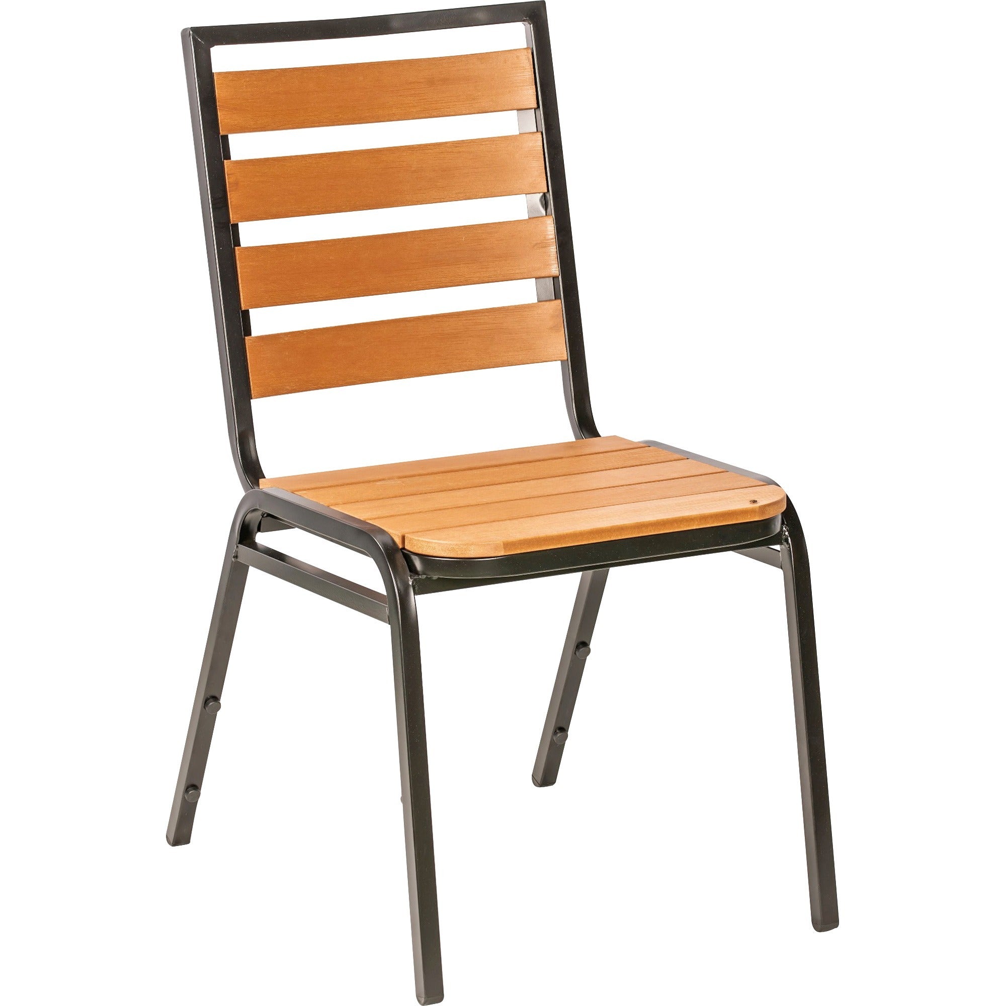 Lorell Faux Wood Outdoor Chairs - Teak Faux Wood Seat - Teak Faux Wood Back - Four-legged Base - 4 / Carton
