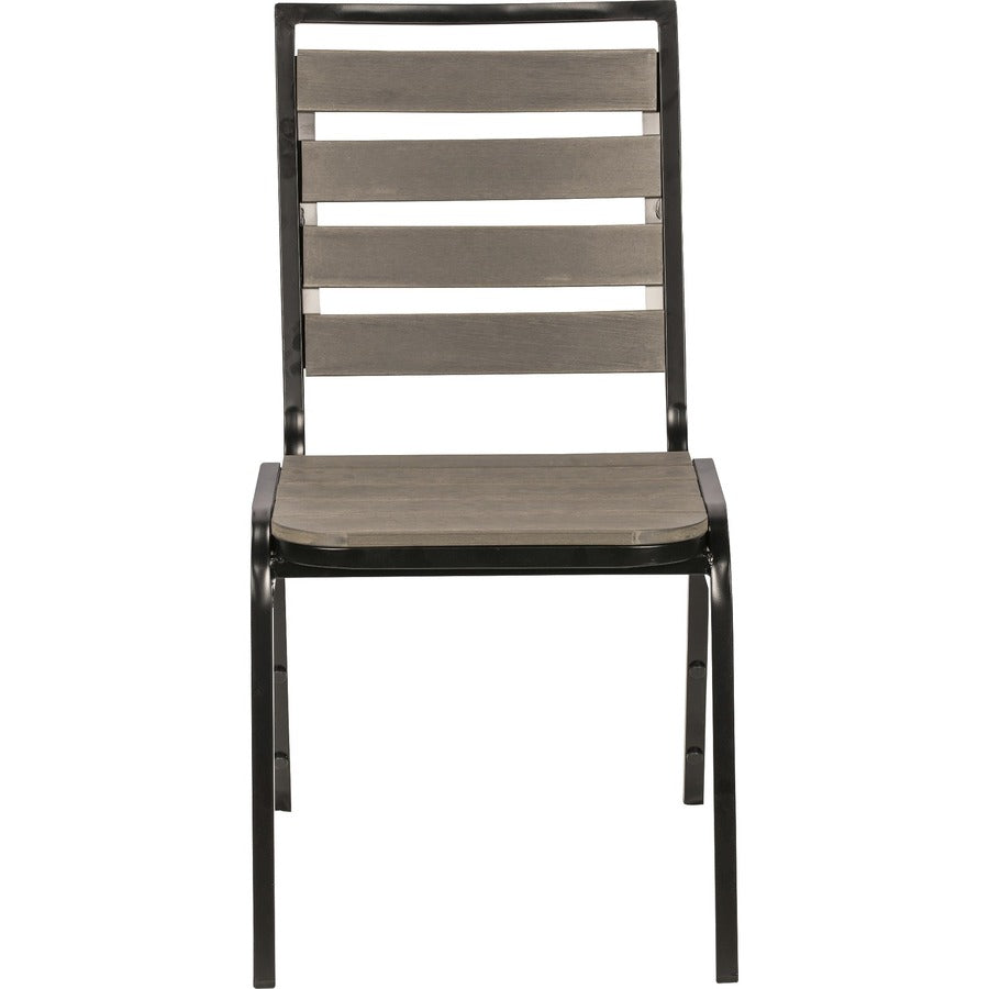 Lorell Faux Wood Outdoor Chairs - Charcoal Gray Faux Wood Seat - Charcoal Gray Faux Wood Back - Four-legged Base - 4 / Carton