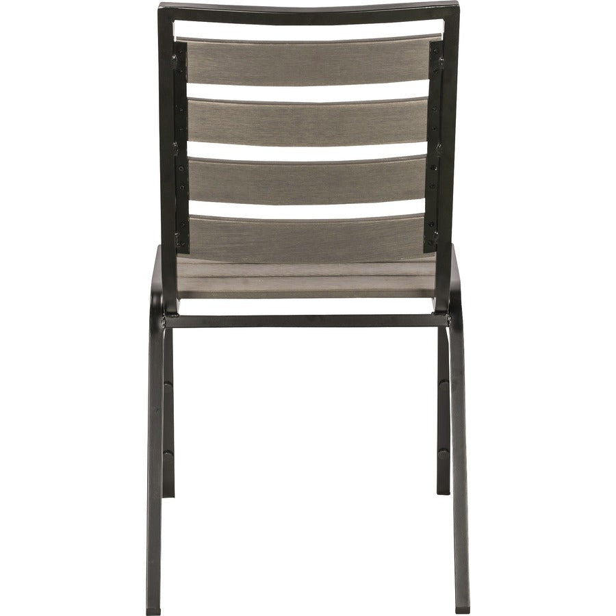Lorell Faux Wood Outdoor Chairs - Charcoal Gray Faux Wood Seat - Charcoal Gray Faux Wood Back - Four-legged Base - 4 / Carton