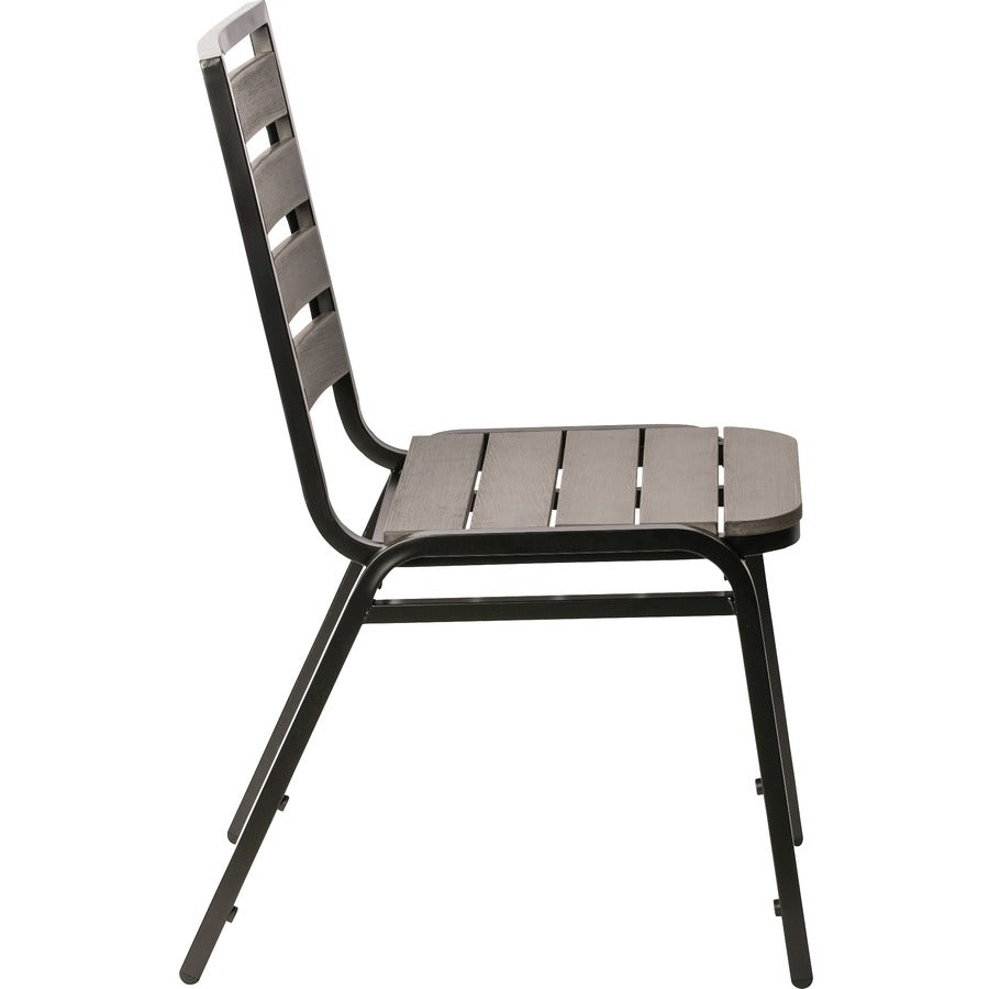 Lorell Faux Wood Outdoor Chairs - Charcoal Gray Faux Wood Seat - Charcoal Gray Faux Wood Back - Four-legged Base - 4 / Carton
