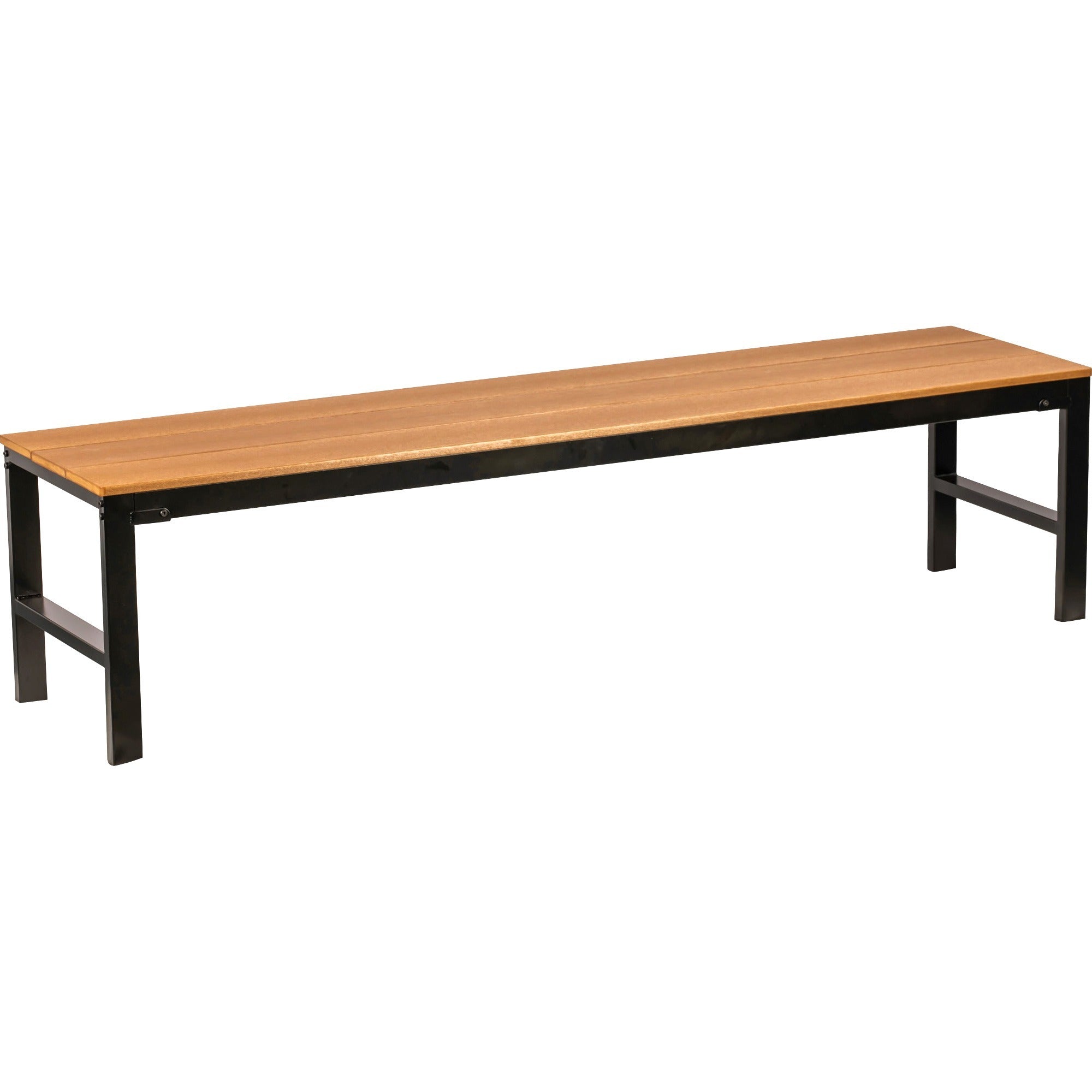 lorell-faux-wood-outdoor-bench-teak-faux-wood-seat-four-legged-base-1-each_llr42688 - 1