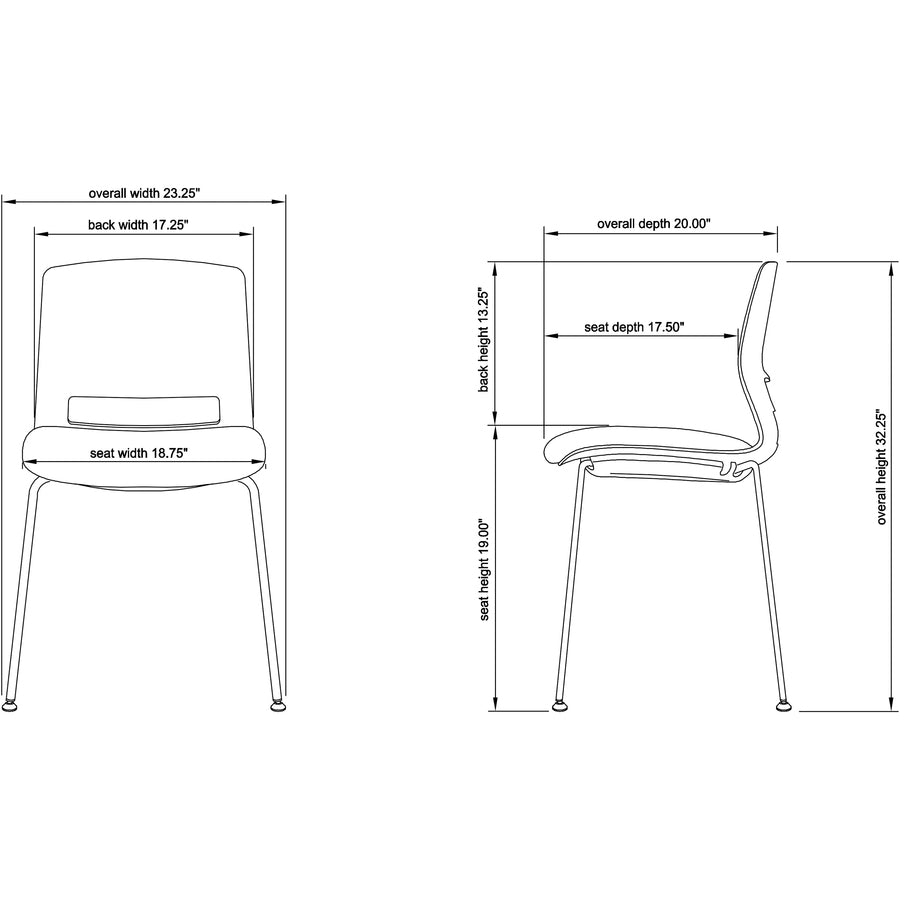 Lorell Arctic Series Stack Chairs - Black Foam, Fabric Seat - Black Back - Four-legged Base - 2 / Carton