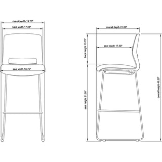 Lorell Arctic Series Bar Stools - Black Fabric, Foam Seat - Black Back - 2 / Carton - 6