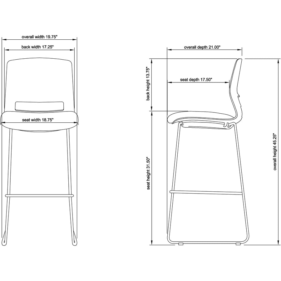 Lorell Arctic Series Bar Stools - Black Fabric, Foam Seat - Black Back - 2 / Carton - 6