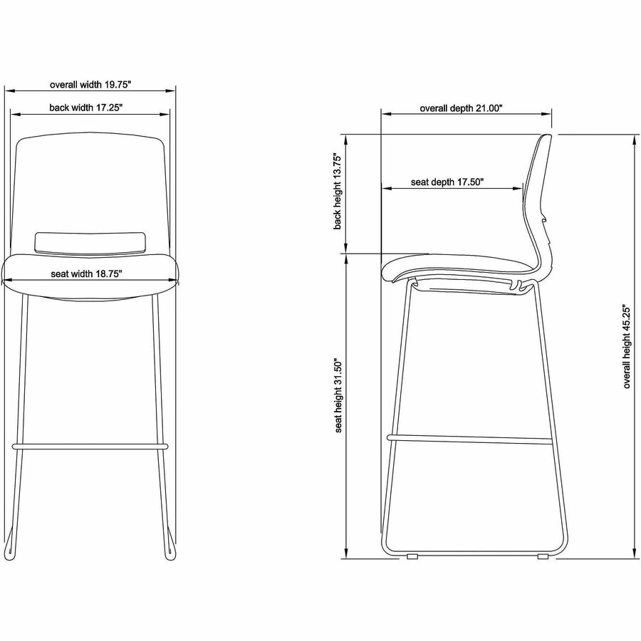 Lorell Arctic Series Bar Stools - Black Fabric, Foam Seat - Black Back - 2 / Carton