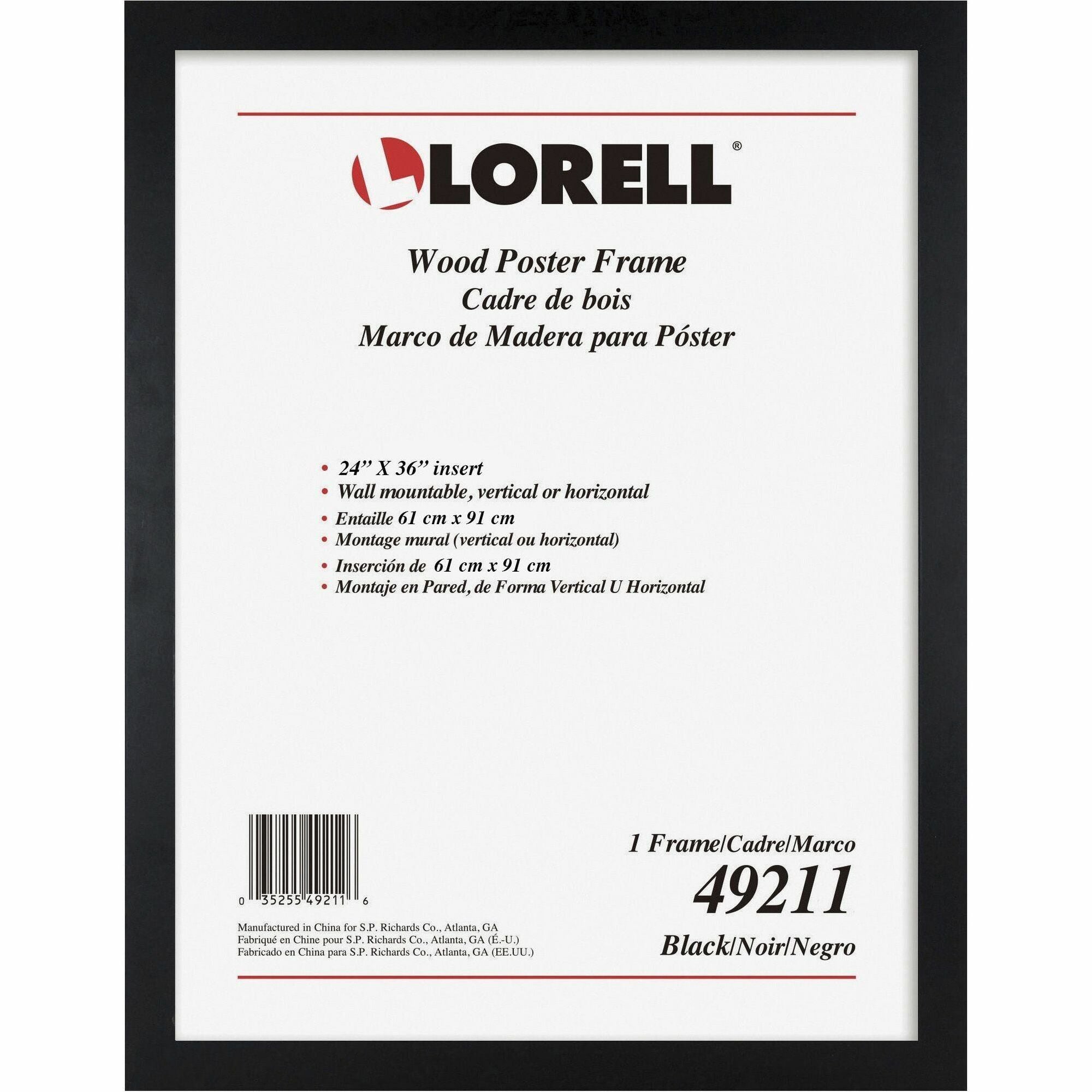 Lorell Wide Frame - 24" x 36" Frame Size - Rectangle - Horizontal, Vertical - 1 Each - Black - 1