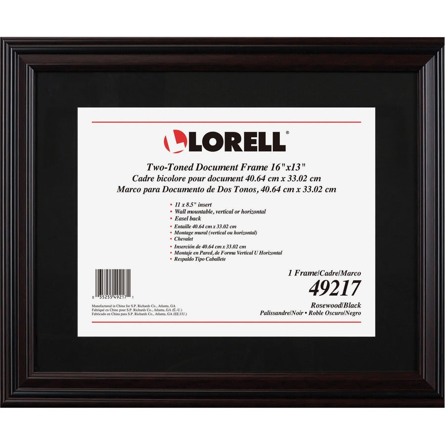 Lorell 2-toned Certificate Frame - 13" x 16" Frame Size - Holds 8.50" x 11" Insert - Rectangle - Desktop - Horizontal, Vertical - 1 Each - Rosewood