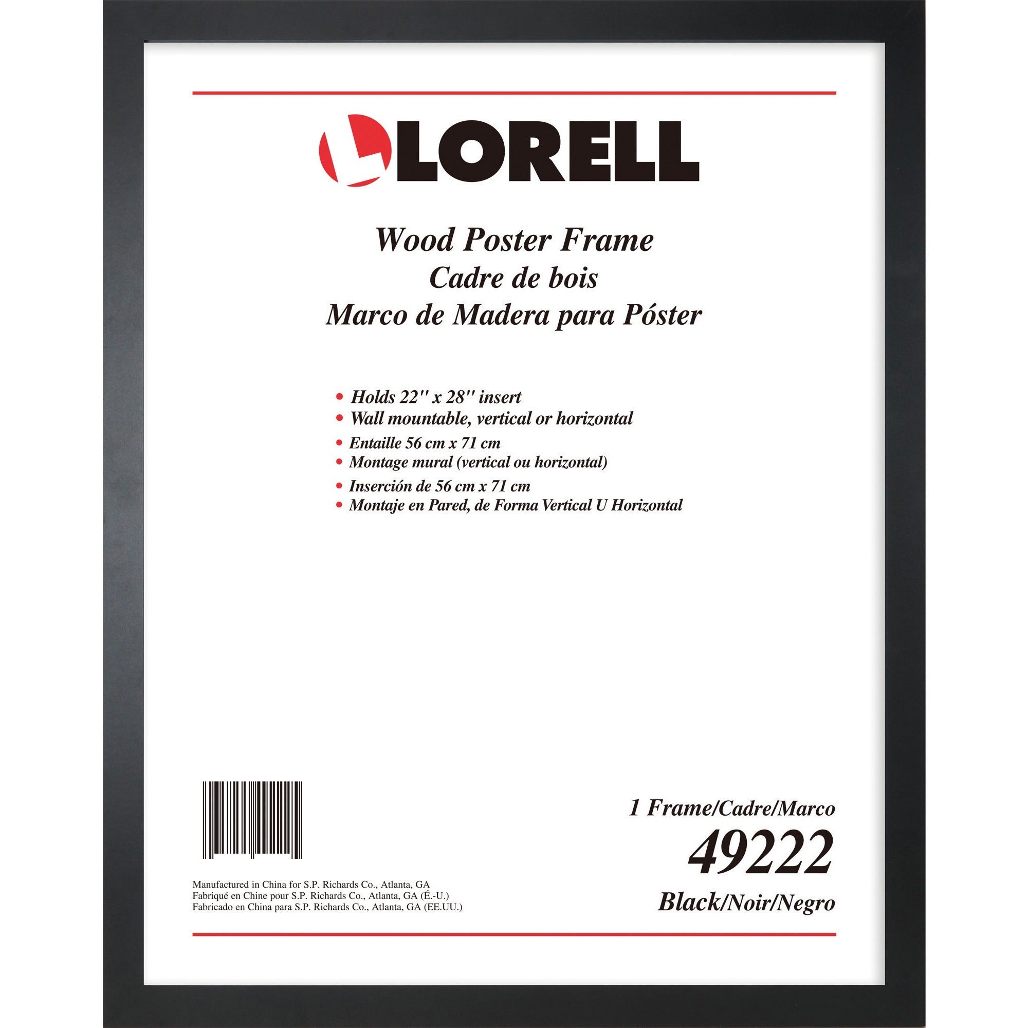 lorell-solid-wood-poster-frame-22-x-28-frame-size-rectangle-horizontal-vertical-1-each-black_llr49222 - 1