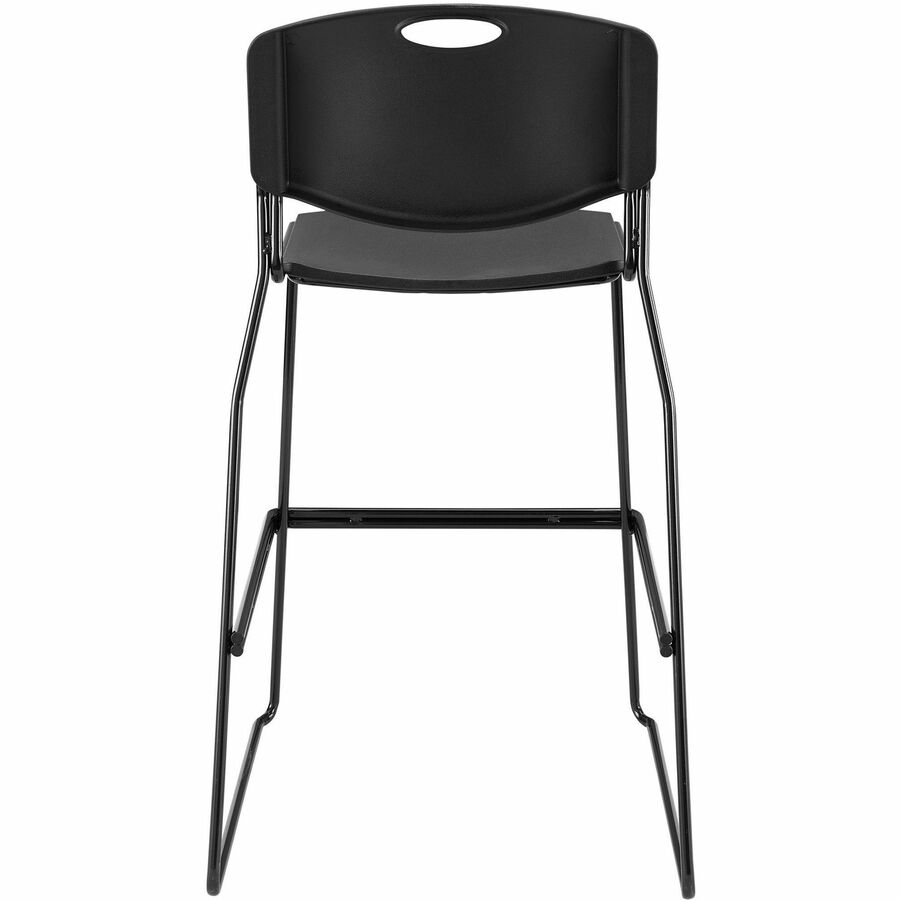 Lorell Heavy-duty Bistro Stack Chairs - Black Plastic Seat - Black Plastic Back - Black Steel Frame - 2 / Carton
