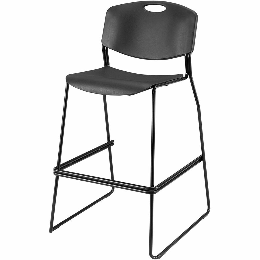Lorell Heavy-duty Bistro Stack Chairs - Black Plastic Seat - Black Plastic Back - Black Steel Frame - 2 / Carton