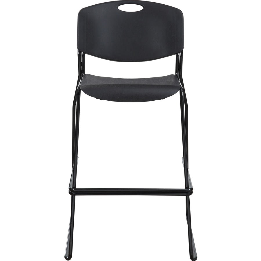 Lorell Heavy-duty Bistro Stack Chairs - Black Plastic Seat - Black Plastic Back - Black Steel Frame - 2 / Carton