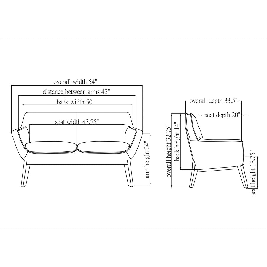 Lorell Quintessence Collection Loveseat - 53.1" x 19.8"32.8" - Finish: Black