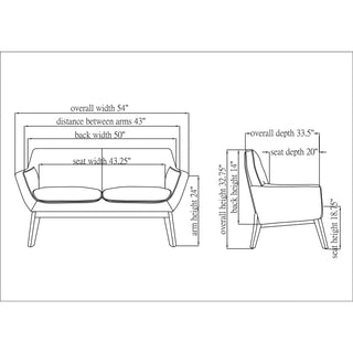 Lorell Quintessence Collection Loveseat - 53.1" x 19.8"32.8" - Finish: Black