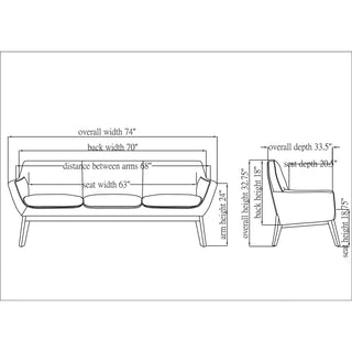 Lorell Quintessence Collection Sofa - 19.8" x 73.3"32.8" - Finish: Black