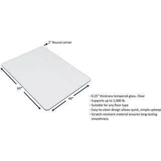 Lorell Tempered Glass Chairmat - Carpet, Hardwood Floor, Marble, Hard Floor - 60" Length x 48" Width x 0.250" Thickness - Rectangular - Tempered Glass - Clear - 1Each - 6