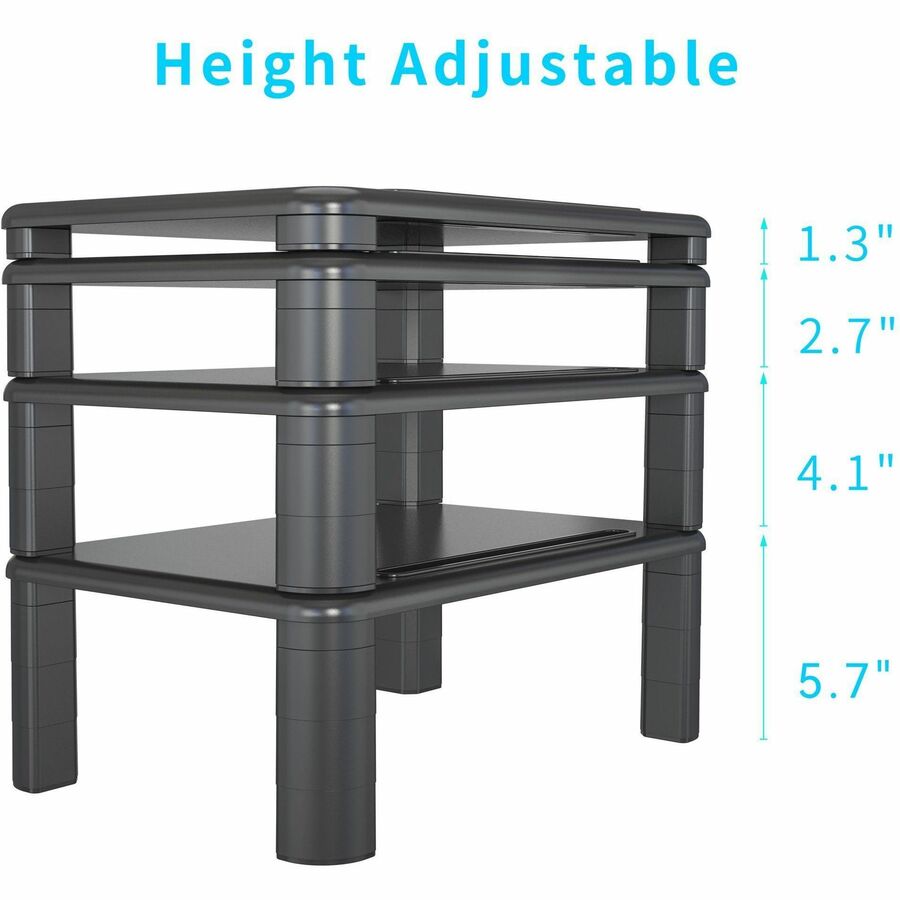 Lorell Height-Adjustable Monitor Riser - 4" Height x 19.8" Width - Desktop - Black