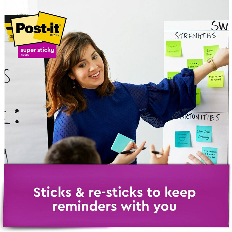 Post-it Super Sticky Notes Cube - 3" x 3" - Square - 360 Sheets per Pad - Guava, Acid Lime, Aqua Splash - Paper - Sticky, Recyclable - 1 / Pack - 5