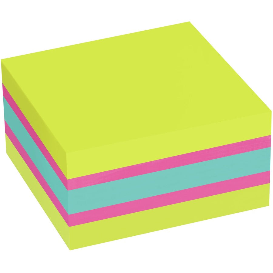 Post-it Super Sticky Notes Cube - 3" x 3" - Square - 360 Sheets per Pad - Guava, Acid Lime, Aqua Splash - Paper - Sticky, Recyclable - 1 / Pack