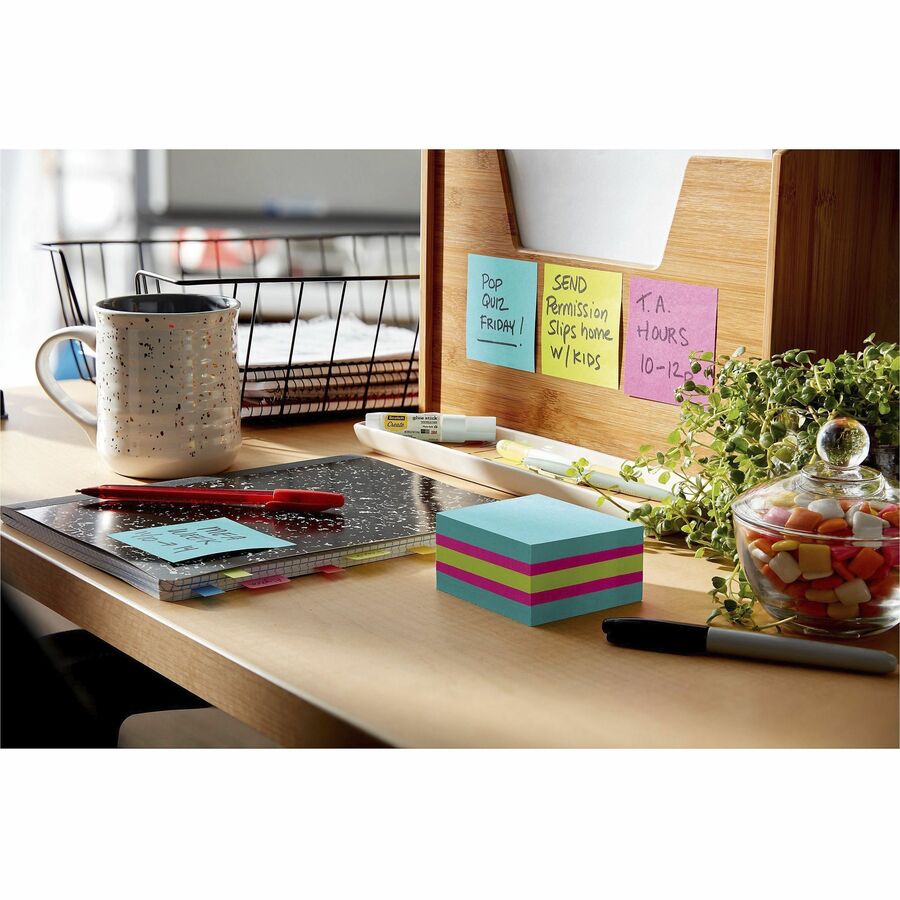 Post-it Super Sticky Notes Cube - 3" x 3" - Square - 360 Sheets per Pad - Guava, Acid Lime, Aqua Splash - Paper - Sticky, Recyclable - 1 / Pack - 7